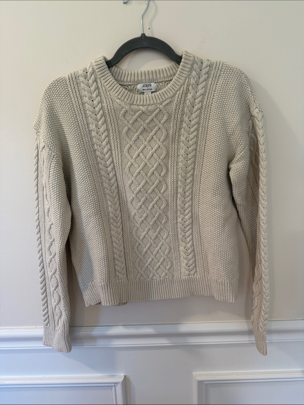 J. Crew Cream Cable Knit Crewneck Sweater